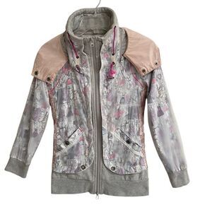 TOUGH Jeansmith Y2K Nylon Overlay Jacket Womens XS Full Zip Hidden Hood Rare